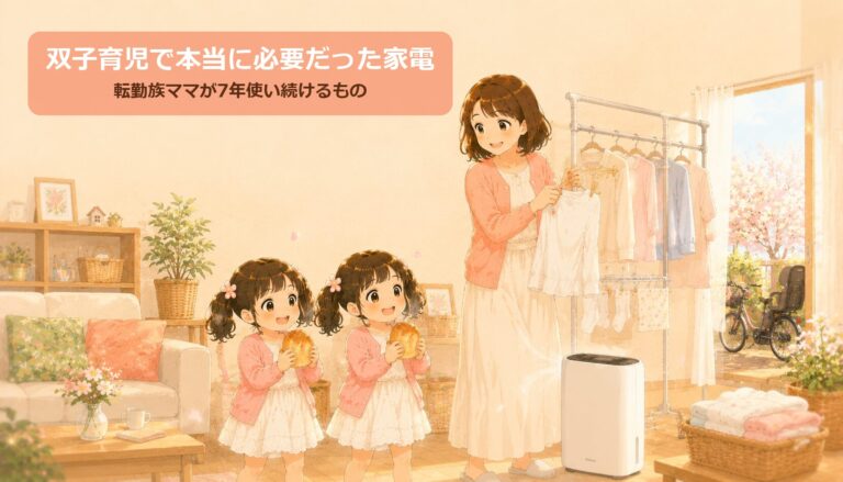 双子育児で本当に必要だった家電｜転勤族ママが7年使い続けるもの（アイキャッチ）